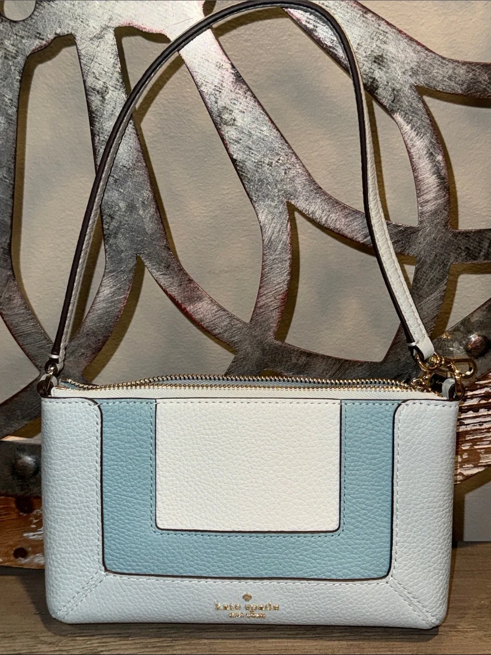 kate spade White and Light Blue Pebbled Leather Small Shoulder Bag